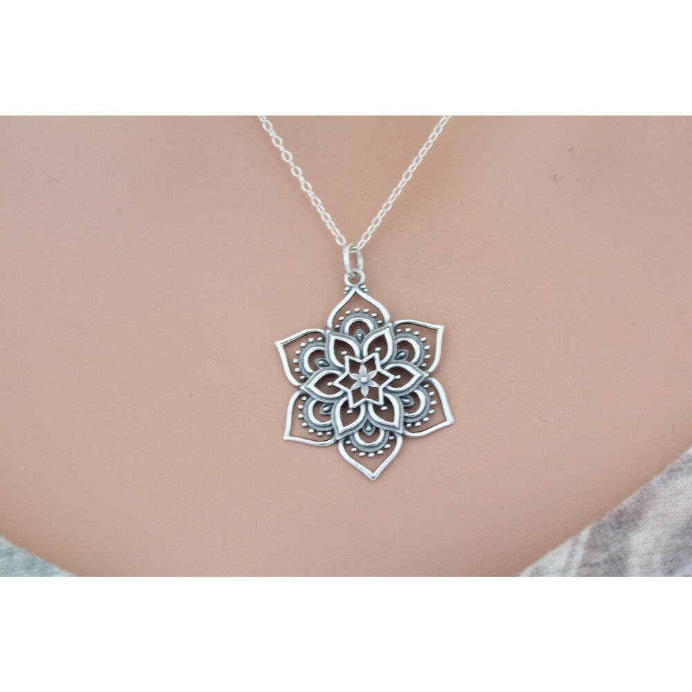 Sterling Silver Openwork Lotus Pendant Necklace